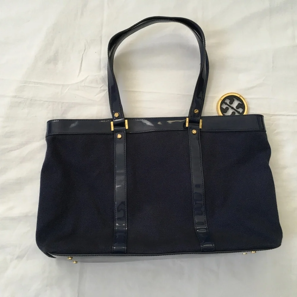 TORY BURCH Vintage Janey Tote Navy Blue